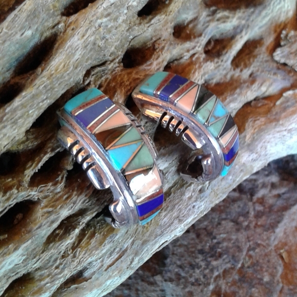 Sterling Silver multi inlay choker necklace set - Picture 2 of 16